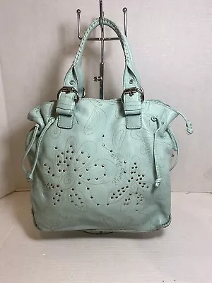 Franco Sarto Mint  Green Studded  Soft Leather Bag Purse Floral Etched • $15