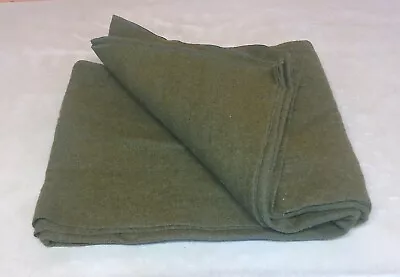 Vintage 80's Era US Military Issue 100% Wool OD Green Bed Blanket Cover 76 X 57 • $40
