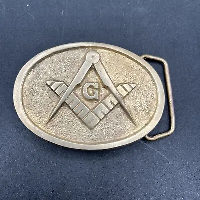 Vintage Masonic Freemason Belt Buckle Solid Brass 1978 Baron Buckles 4278 • $19.99