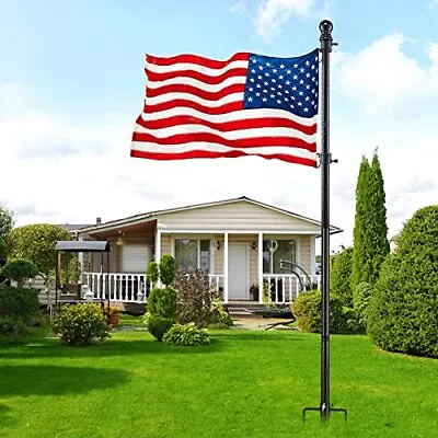 Ground Flag Poles For Outside House Inground Black Outdoor Flag Pole Kit With A • $25.51