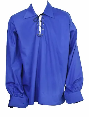 $19.99 • Buy Scottish Royal Blue Jacobite Ghillie Kilt Shirt Leather Cord