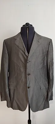 Canali Mens Casual Blazer Jacket 3 Button Brown Striped Wool Silk Size 56 44 • £19.99