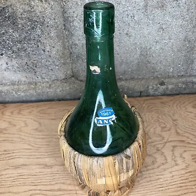 Vintage Florence Italy 1971 Green Wine Wicker Wrap 14” Bottle • $17.89