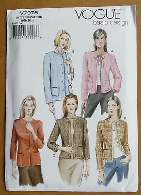 Vogue Easy Sewing Pattern 7975: Lady's Lined Jackets In Two Lengths: 6-10: Uncut • £16.75