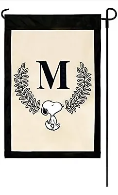 Jetmax Peanuts Snoopy Monogram  M” Applique Garden Flag 12”x 18” • $12.99