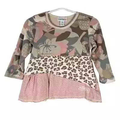 Naartjie Baby Girls Patchwork Long Sleeve Top 12-18 Months Pink Brown Green • $14.99