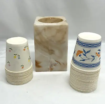 Vtg Dixie Cup Dispenser Countertop Spring Pop-Up Marbled Plastic 3oz Floral Cups • $18