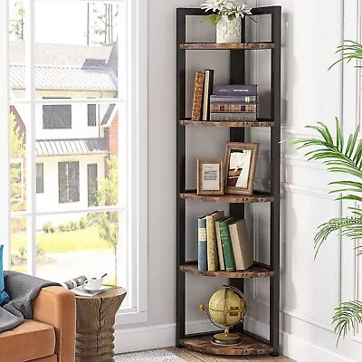 Inspire 5 Tier Large Stylish Wooden Rustic Corner Shelf Unit (Black) AU STOCK • $159.95