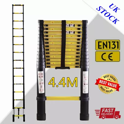 4.4M/14.5FT Multi-Function Aluminium Telescopic Safety Ladder Anti-Slip EN131 UK • £79.97