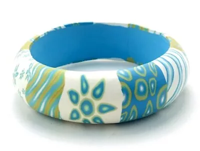 Viva Beads Blue Olive Green White Polymer Clay Bangle Bracelet • $16