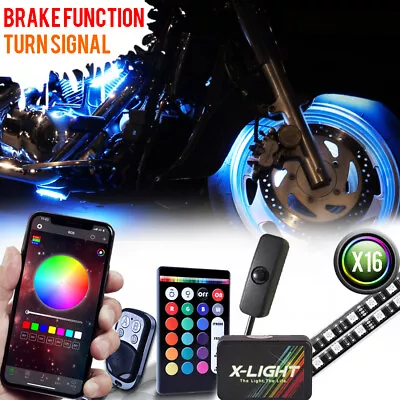 16pc Bluetooth Remote Motorcycle LED Neon Accent Under Glow Kit Turn Signal Mode • $79.99