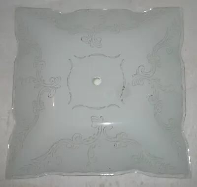 Vtg Retro 11.25  Square White Scroll Frosted Glass Ceiling Light Lamp Shade Part • $5