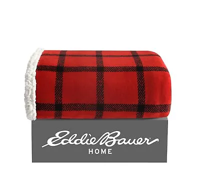 Eddie Bauer Bunkhouse Plaid Plush-Fleece Red Throw Blanket-50X60 • $29.99