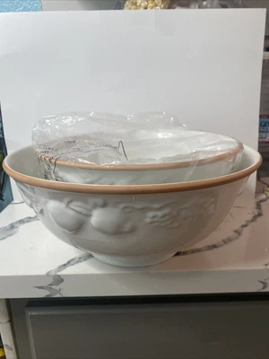 $40 • Buy CWC Art Pottery Nesting Bowls W 3D Fruits & Terra Cotta Rims - Set Of 2  (Italy)