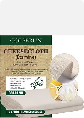 10x Colperun Cheesecloth Grade 90 18 Square Feet 100% Unbleached Cheese Cloth • £5.45