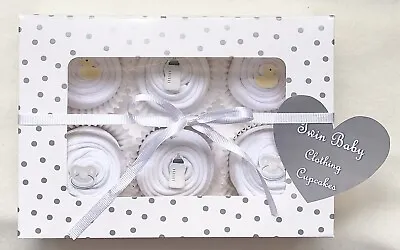 Newborn TWINS Baby Unisex White Gift Set Clothing Cupcakes Baby Shower Newborn • £19.99