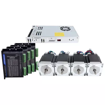 4 Axis Nema 23 Stepper Motor 270oz 2.8A Φ0.25 In  & MEANWELL 24V Power CNC Kit • $230.61