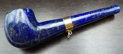 Unusual Vintage Hand Carved Lapis Lazuli & 14K Gold Mounted Pipe Pendant • $379