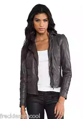 Nwt Muubaa Lyme Hard Grey Leather Skinny Biker Jacket Us 4 (xs) Uk 8 • $299.99