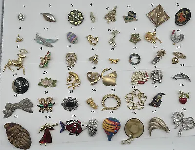 PICK A BROOCH PIN VINTAGE - NOW- Whimsical Animals Bugs Holidays Etc C48 • $6