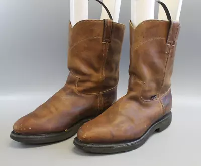 Mens Justin Leather Steel Toe Western Brown Work Boots Sz 9.5ee • $49.99