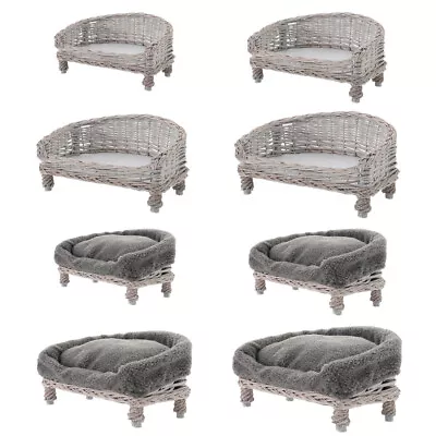 £55.95 • Buy Rattan Wicker Elevated Blanket Bed Dog Cat Pet Sofa Bed With/No Cushion Cover UK