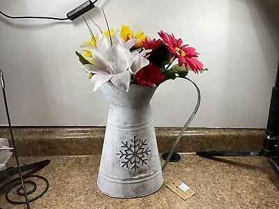 Metal Flower Bucket Metal Vase Rustic Pitcher Jug Galvanized Planter 10” Tall • £4.83