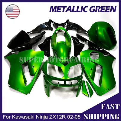 Metallic Green Black Fairing Kit For Kawasaki Ninja ZX12R 2002-2005 ZX1200B Body • $499