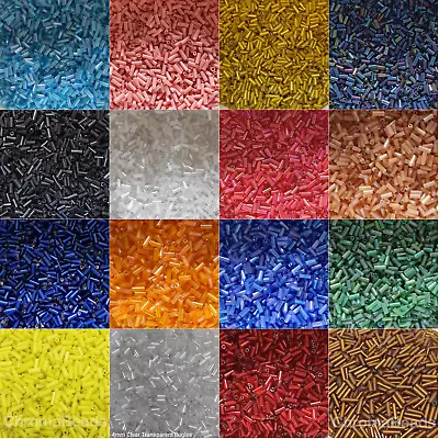 4mm Glass Bugle Beads 50g Pack Silver-Lined AB Opaque Metallic 40+ Options • £2.59