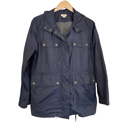 J Crew Lightweight Nylon Hooded Field Jacket Women's S Navy Blue Cinch Waist • $18.95