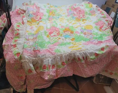 Vintage Strawberry Shortcake Vintage Twin Quilted Bed Spread Cover Ruffled • $98.77