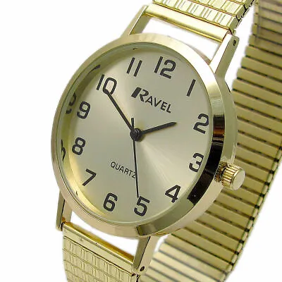 Gents Easy Read Watch With Gold Expanding Bracelet By Ravel R0201.11.1s • £10.76