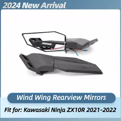 Rearview Wing Mirrors W/ LED Turn Signals Lights For Kawasaki ZX-10R 2021 2022 • $45.50