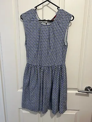 Tigerlily Smock Mini Dress Size 12 Cotton Blue White Pattern Bohemian Chic • $31