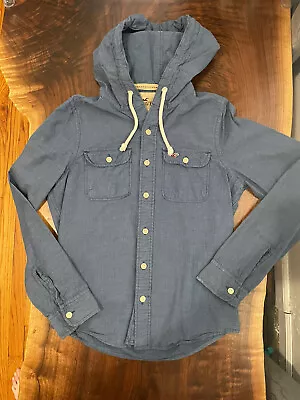 Hollister Hoodie Shirt Mens Medium Blue Button Up Long Sleeve • $19.98