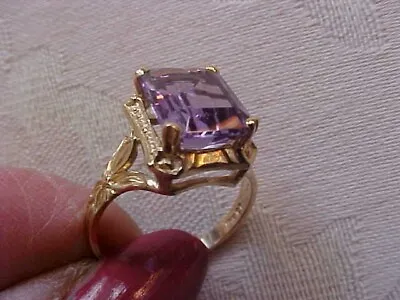 3Ct Emerald Cut Purple Amethyst Solitaire Engagement Ring 14K Yellow Gold Finish • $116.04