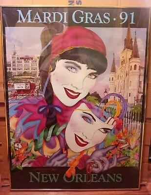 Rare Signed Framed Michael Hunt Vtg. 1991 Mardi Gras Poster Collectible  • $300