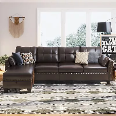 L-Shaped Faux Leather Sectional Sofa Reversible 4-Seater Sofa Couch W/ Storage • $549.99