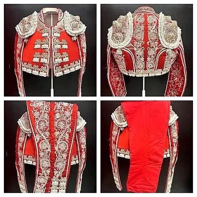 Men's 2 Piece Customized Red Cotton Embroidered Matador Bolero Jacket Outfit • $1799.99