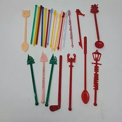 Vintage Plastic Swizzle Cocktail Stirrers Mixed Lot 25 Arrow Lobster Hotel/Inn  • $16.99