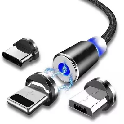 £3.99 • Buy 3 In 1 Magnetic USB Cable Fast 3A Charging Charger Sync Phone Type-C Micro & IOS
