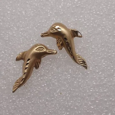 Vintage Goldtone Dolphin Stud Earrings Diamond Cut Detail • $12.99