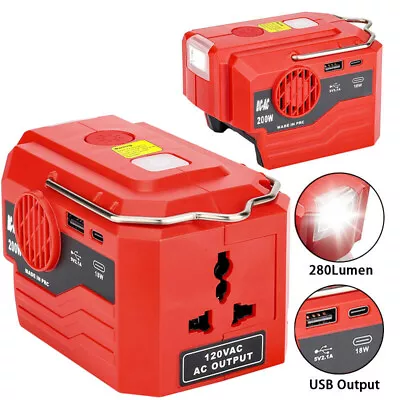 200W Portable Power Inverter Bank LED Light For Milwaukee 18V Battery To AC 110V • $44.15