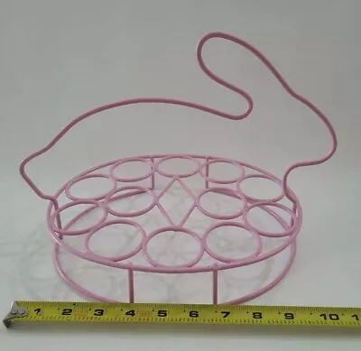 Easter Rabbit Wire Egg Holder Pink Bunny Shaped Holds 12 Eggs Coated Metal  Vtg. • $23