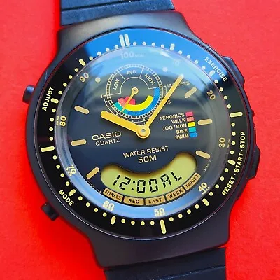 Casio Fitness Watch Super Rare Retro Bike Swim Run Cal 730 AW-60 Japan • £155.08