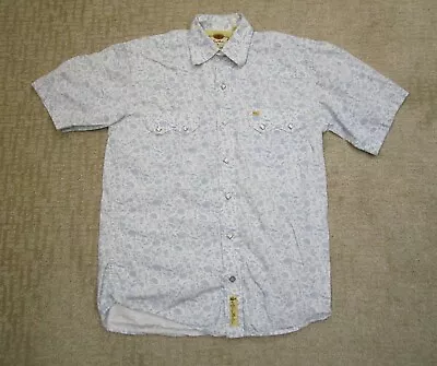 Larry Mahan Pearl Snap Shirt Men Small White Western Cowboy Saw Tooth Floral AOP • $18.95