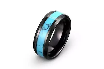 8mm Men Blue Turquoise Inlay Tungsten Carbide Engagement Wedding Band Ring  • $38.40