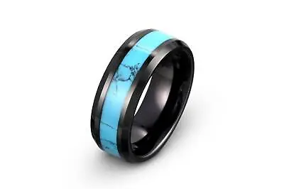 8mm Men's  Blue Turquoise Inlay Tungsten Carbide Engagement Wedding Band Ring  • $38.40