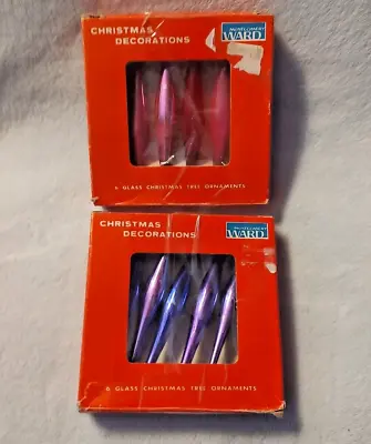 Vtg Montgomery Ward Feather Tree Glass Mini Icicles Christmas Ornaments 2 Boxes • $39.97