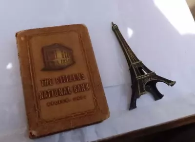 LOT Vintage Citizens Book Save & Have Coin Bank & Eiffel Tower Paris Figurine NR • $2.99